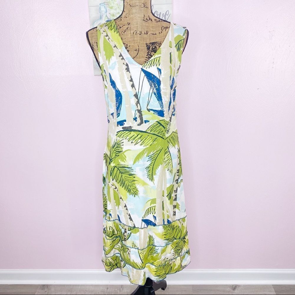 Weekend Traffic Tropical Print‎ Tiered Hem Sleeveless Shift Dress XS